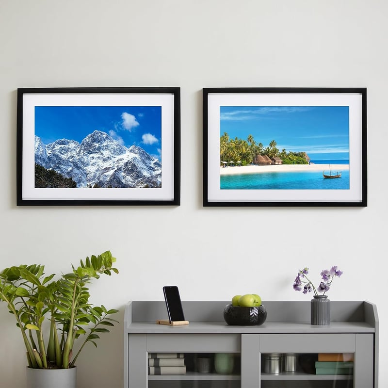 Kollyseek Képkeret 40x60 cm Fekete Fenyőfa Kerettel Paszpartúval Törésálló Akril Üveggel Fali Asztali Fotókeret Lakásdekoráció