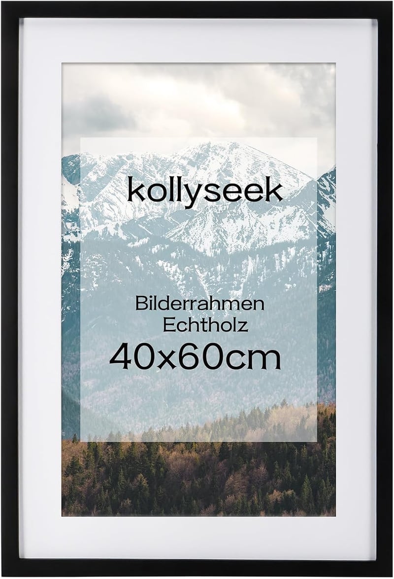 Kollyseek Képkeret 40x60 cm Fekete Fenyőfa Kerettel Paszpartúval Törésálló Akril Üveggel Fali Asztali Fotókeret Lakásdekoráció