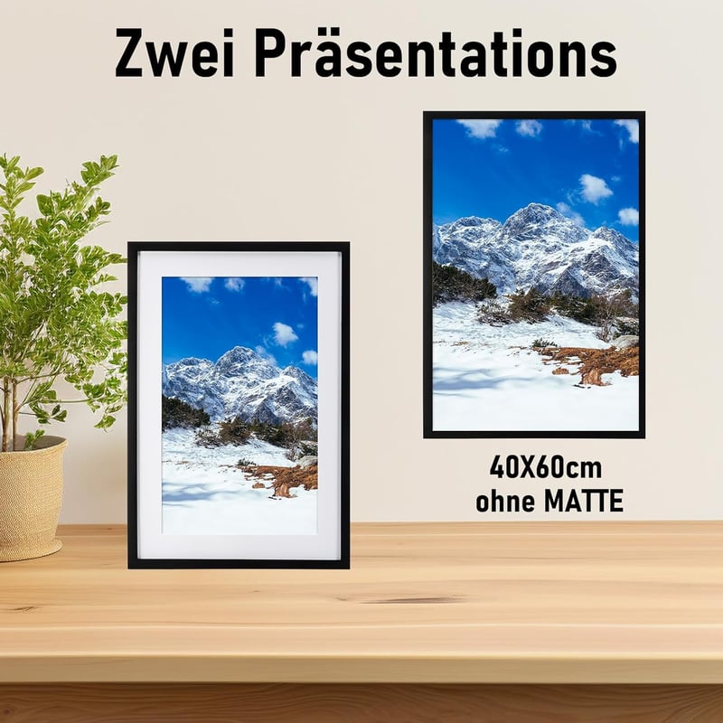 Kollyseek Képkeret 40x60 cm Fekete Fenyőfa Kerettel Paszpartúval Törésálló Akril Üveggel Fali Asztali Fotókeret Lakásdekoráció
