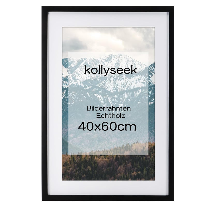 Kollyseek Rám na fotku 40x60 cm Čierny rám z borovicového dreva s paspartou a nerozbitným akrylovým sklom, rám na stenu aj na stôl, dekorácia do bytu