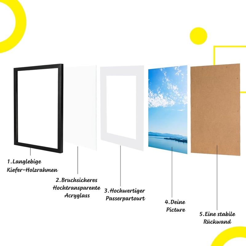 Kollyseek Képkeret 40x60 cm Fekete Fenyőfa Kerettel Paszpartúval Törésálló Akril Üveggel Fali Asztali Fotókeret Lakásdekoráció