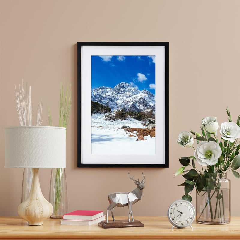 Kollyseek Képkeret 40x60 cm Fekete Fenyőfa Kerettel Paszpartúval Törésálló Akril Üveggel Fali Asztali Fotókeret Lakásdekoráció