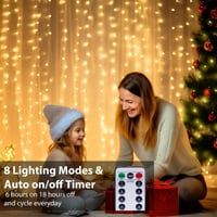 kolpop 3x3m LED függöny 300 meleg fehér lámpa távirányítóval, 8 üzemmód, időzítő, dekorációs fényfüzér 2