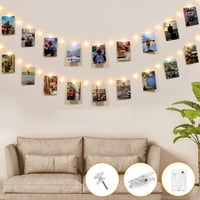 kolpop LED Fotófüzér Csipeszekkel - 5m 50 LED Meleg Fehér Fényfüzér Képek Kihelyezéséhez - Elemes Dekorációs Világítás Szobába, Esküvőre, Pa 1