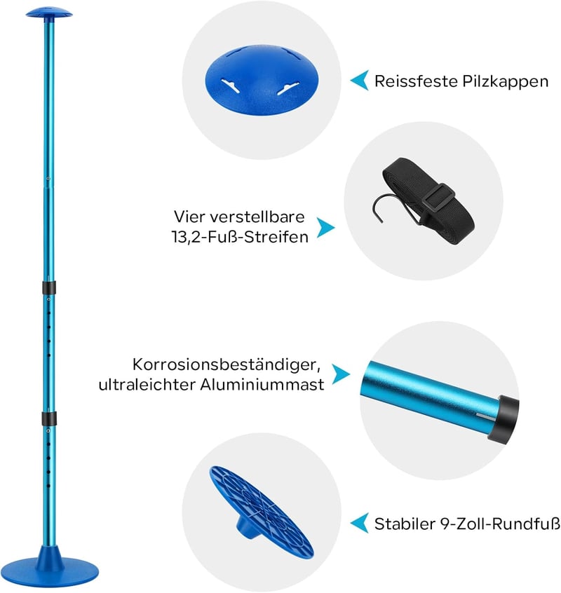 KOMCLUB Állítható Alumínium Csónaktakaró Tartórendszer - Teleszkópos Kék Támasztórúd 4 Szakaszos Hevederekkel Univerzális Vízijárművekhez