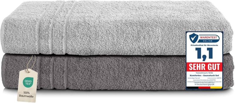 Komfortec 2 db szauna fürdőlepedő 80x200 cm 100% pamut antracit/ezüst