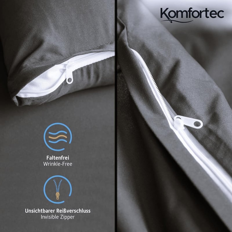 Komfortec Premium Ágynemű Szett 155x220 cm Antracit Mikrofiber Párnahuzattal - 155x220 + 1x 40x80, Charcoal