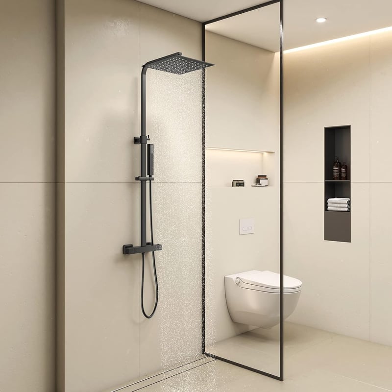 KOMIRO termosztátos zuhanyszett 250x250 mm fejzuhannyal és kézi zuhannyal - fekete
