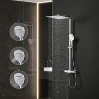 KOMIRO Termosztátos Zuhanyszett 30x30 cm Esőztető Fejjel - Réz Szeleppel, Fali Zuhanypanel Rendszer Fürdőszobába, Ezüst 1