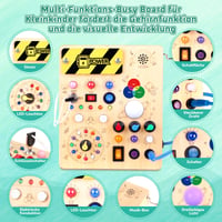 Jucărie Montessori Konijiwa tip Busy Board din lemn pentru copii de 1, 2, 3 ani - 12 întrerupătoare și 24 de lumini LED - Tablă de activități senzoriale pentru dezvoltare, pentru băieți 2