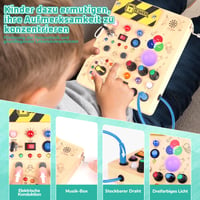 Jucărie Montessori Konijiwa tip Busy Board din lemn pentru copii de 1, 2, 3 ani - 12 întrerupătoare și 24 de lumini LED - Tablă de activități senzoriale pentru dezvoltare, pentru băieți 3