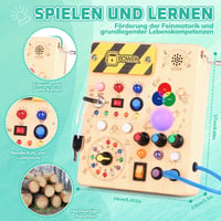 Jucărie Montessori Konijiwa tip Busy Board din lemn pentru copii de 1, 2, 3 ani - 12 întrerupătoare și 24 de lumini LED - Tablă de activități senzoriale pentru dezvoltare, pentru băieți 4