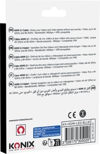 HDMI 2.1 kábel Konix pre PC, PS5, Switch 2 a Xbox Series X|S - kompatibilný so 4K a 8K - 48 Gbps - 1,2 m - modrá LED 5