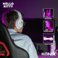 Káblový herný headset Konix Hello Kitty pre PC, PS5, Switch 2 a konzoly Xbox – Mikrofón, 1,5 m kábel, 3,5 mm jack konektor – biely a ružový 5