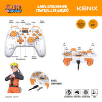 Controler cu fir Konix Naruto Shippuden pentru Nintendo Switch, Switch 2 și PC - Vibrații - Cablu 3 m - Motiv Kakashi - Alb 3
