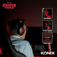 Konix Stranger Things Hellfire Club vezetékes gamer fejhallgató, 3,5 mm jack, 1,5 m kábel - PC/PS5/Switch 2/Xbox 5