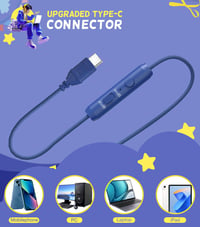 KONNAO Gyerek Fejhallgató USB-C LED Fénnyel, Összecsukható Vezetékes Headset Mikrofon 85dB Hallásvédelem 2