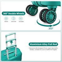 KONO Bőrönd Szett Kozmetikai Táskával, 100% PP Anyagú Keményfedeles Utazótáska, Türkiz Színben 3