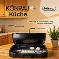 KÖNRAJ Roti-Box kuhinjska kutija za pripremu tijesta za chapati, parathu, puri i pizzu, neklizajuća, antimikrobna, hermetički zatvorena, crna 8