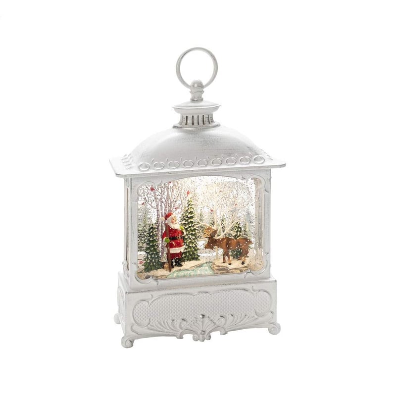Lampă cu apă Konstsmide Moș Crăciun mare cu ren, alb antic, întrerupător pornit/oprit, temporizator 5h, pe baterii, interior, LED alb cald - 4397-200