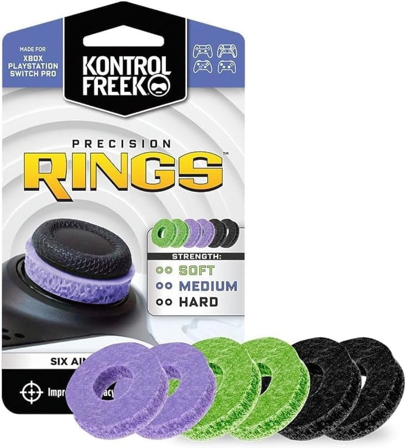 KontrolFreek Precision Rings krúžky na zvýšenie presnosti mierenia pre ovládače PS4, PS5, Xbox One, Switch Pro a Scuf – Čierna/Fialová/Zelená