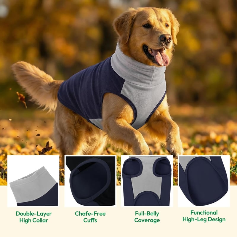 KONVINIT Fleece Kutyapulóver Közepes és Nagy Kutyáknak M-5XL Ujjatlan Állógalléros - M, Brustumfang: 42cm, blue