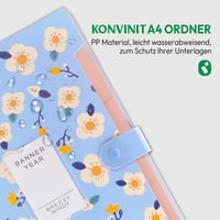 KONVINIT Zakladač na dokumenty A4, 8-dielny harmonikový priečinok, kvetinový vzor, PP obal na dokumenty so zapínaním, modrý, pre dievčatá, školský zakladač 5