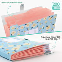 KONVINIT Zakladač na dokumenty A4, 8-dielny harmonikový priečinok, kvetinový vzor, PP obal na dokumenty so zapínaním, modrý, pre dievčatá, školský zakladač 3