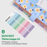 KONVINIT Zakladač na dokumenty A4, 8-dielny harmonikový priečinok, kvetinový vzor, PP obal na dokumenty so zapínaním, modrý, pre dievčatá, školský zakladač 4