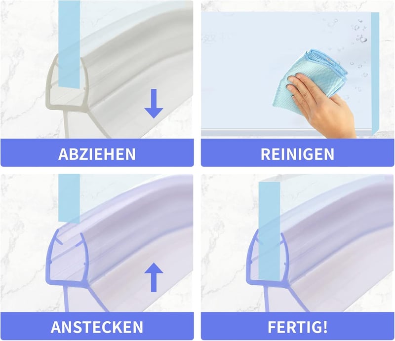 KOOBON Ívelt Zuhany Tömítés 2x50cm Negyedkör Üvegajtó Tömítőszalag 6mm