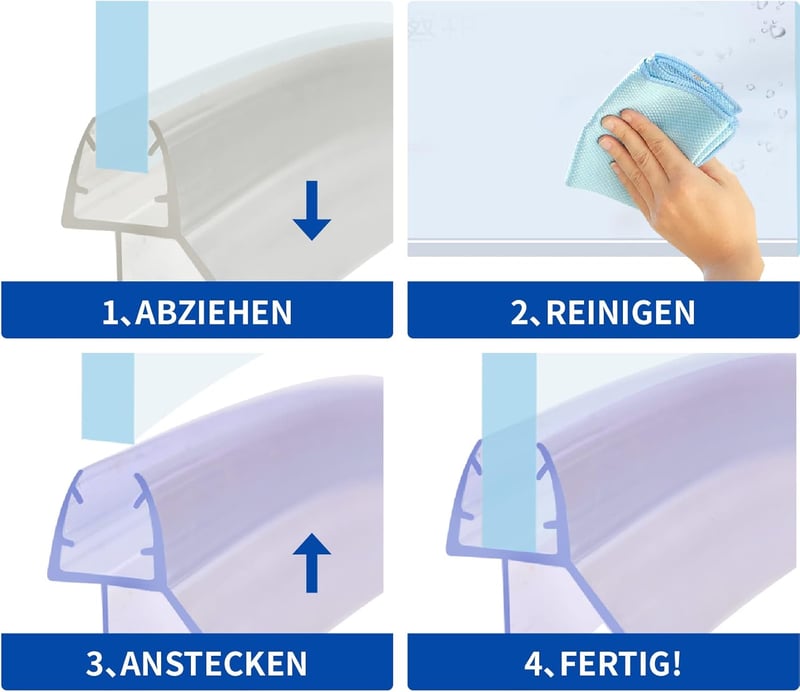KOOBON Ívelt Zuhanykabin Tömítés 2x80cm Gumitömítés 6-8mm Üvegajtóhoz