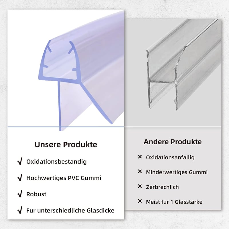 KOOBON Ívelt Zuhanykabin Tömítés 2x80cm Gumitömítés 6-8mm Üvegajtóhoz