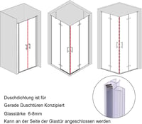 KOOBON Mágneses Zuhanykabin Tömítés 2db 100cm Üvegajtóhoz 6-8mm - 100cm Gerade für 6mm/ 7mm/ 8mm, 2 Sets (4 Pieces) 3