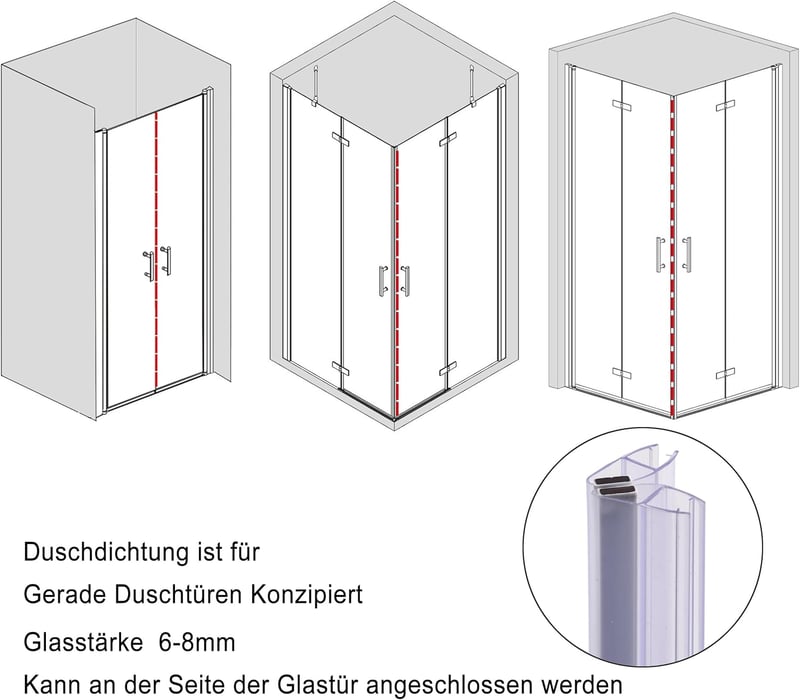 KOOBON Mágneses Zuhanykabin Tömítés 2db 100cm Üvegajtóhoz 6-8mm - 100cm Gerade für 6mm/ 7mm/ 8mm, 2 Sets (4 Pieces)