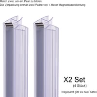 KOOBON Mágneses Zuhanykabin Tömítés 2db 100cm Üvegajtóhoz 6-8mm - 100cm Gerade für 6mm/ 7mm/ 8mm, 2 Sets (4 Pieces) 6