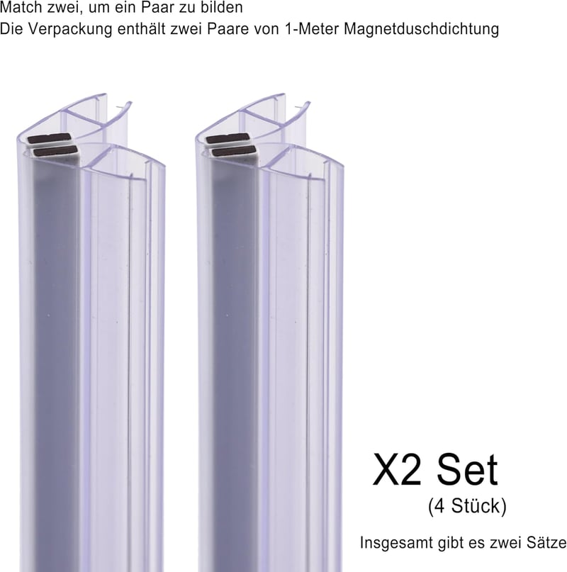 KOOBON Mágneses Zuhanykabin Tömítés 2db 100cm Üvegajtóhoz 6-8mm - 100cm Gerade für 6mm/ 7mm/ 8mm, 2 Sets (4 Pieces)