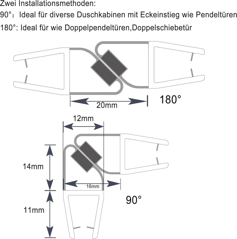 KOOBON Mágneses Zuhanykabin Tömítés 2db 100cm Üvegajtóhoz 6-8mm - 100cm Gerade für 6mm/ 7mm/ 8mm, 2 Sets (4 Pieces)