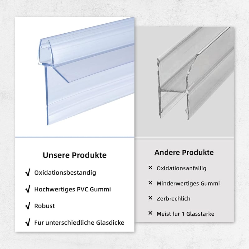 KOOBON Zuhanytömítés 2x80 cm - Víztaszító PVC Tömítőprofil 4-6 mm Vastag Üvegajtókhoz, Zuhanykabin Szigetelő Csere Alkatrész