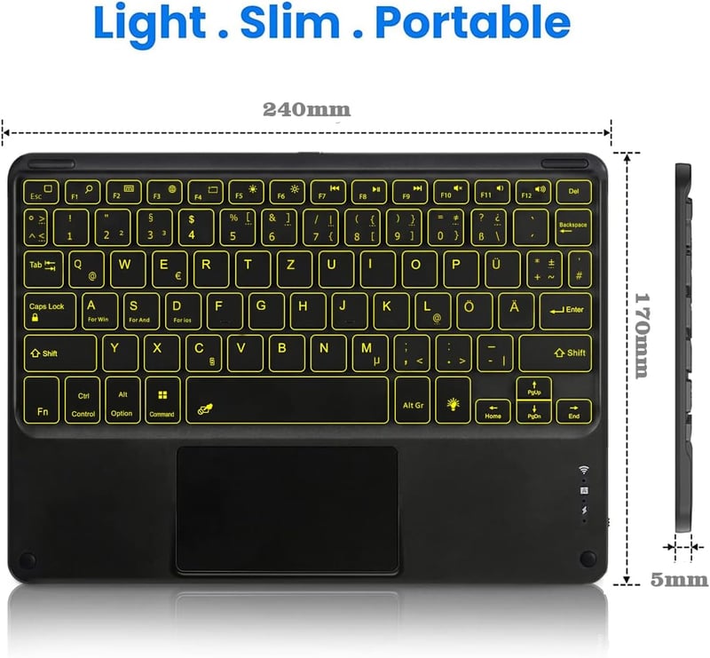 KOOCHUWAH Bluetooth Billentyűzet Touchpad-dal, 7 Szín Háttérvilágítás, Tablet és iPad