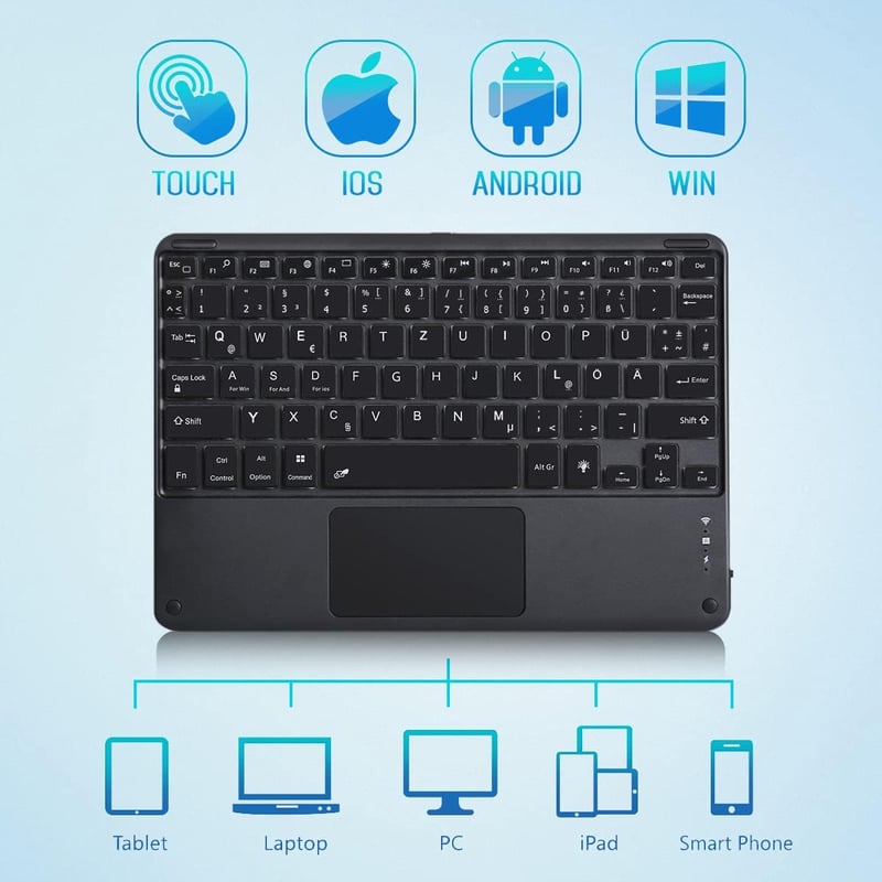 KOOCHUWAH Bluetooth Billentyűzet Touchpad-dal, 7 Szín Háttérvilágítás, Tablet és iPad
