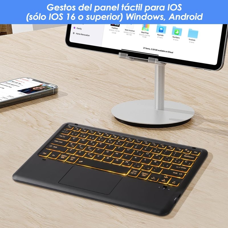 KOOCHUWAH Bluetooth Billentyűzet Touchpad Egérrel, LED Háttérvilágítás, 11 Szín, QWERTY