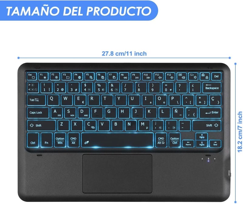 KOOCHUWAH Bluetooth Billentyűzet Touchpad Egérrel, LED Háttérvilágítás, 11 Szín, QWERTY