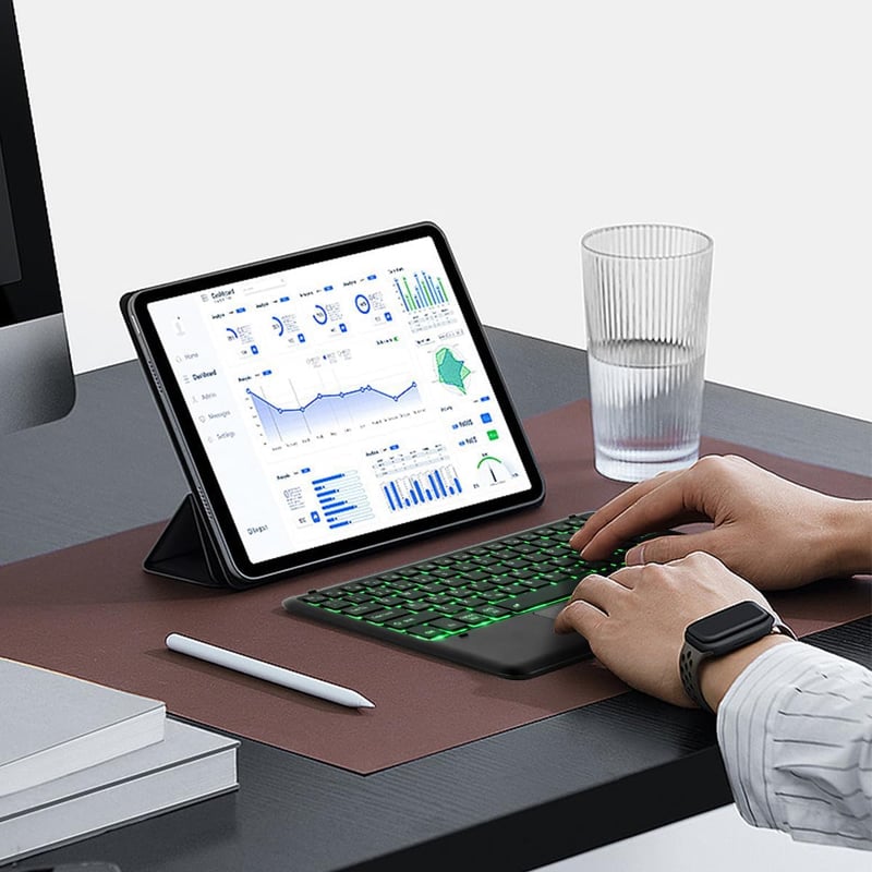 KOOCHUWAH Bluetooth Billentyűzet Touchpad Egérrel, LED Háttérvilágítás, 11 Szín, QWERTY