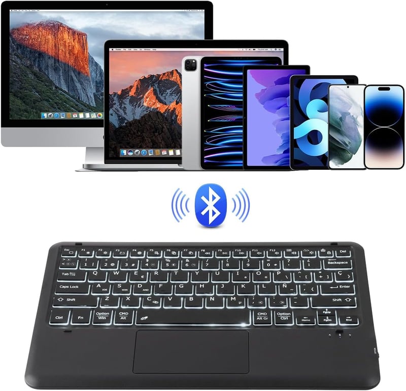 KOOCHUWAH Bluetooth Billentyűzet Touchpad Egérrel, LED Háttérvilágítás, 11 Szín, QWERTY