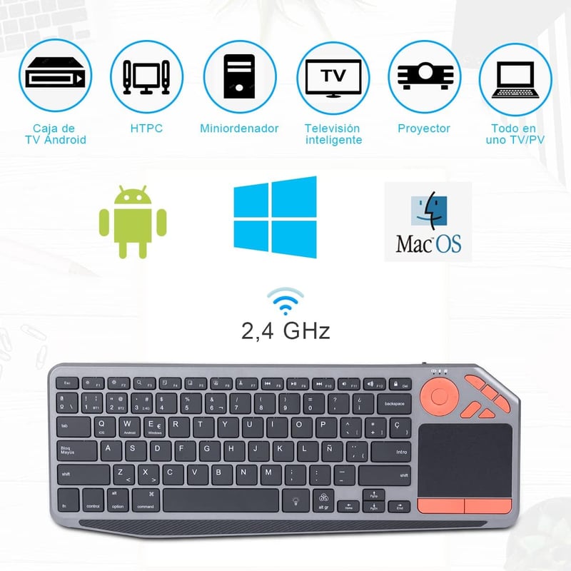 KOOCHUWAH Wireless Bluetooth Billentyűzet Touchpad Spanyol QWERTY iPad Tablet PC TV-hez