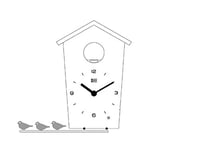 Dizajnové kukučkové hodiny KOOKOO BirdHouse Mini v bielej farbe s hlasmi 12 spevavých vtákov alebo zvukom kukučky, moderné malé nástenné hodiny 8