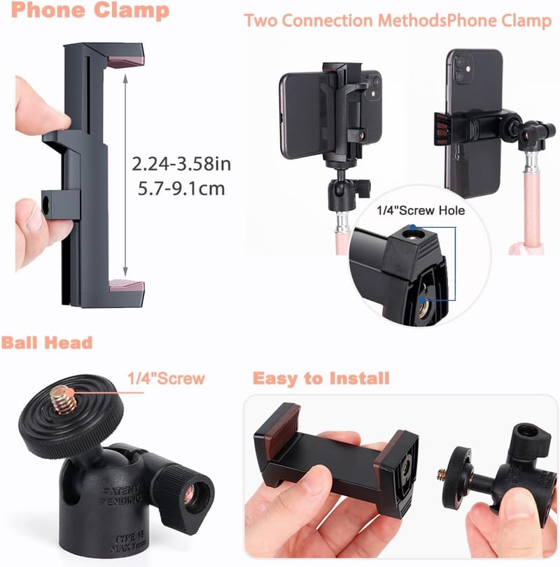 Koolehaoda 60 cm-es Mobil Állvány 360° Gömbfejjel és 26 cm Flexibilis Nyakkal - Alumínium Tripod Videó Lámpához, Körlámpa és Telefontartó - 