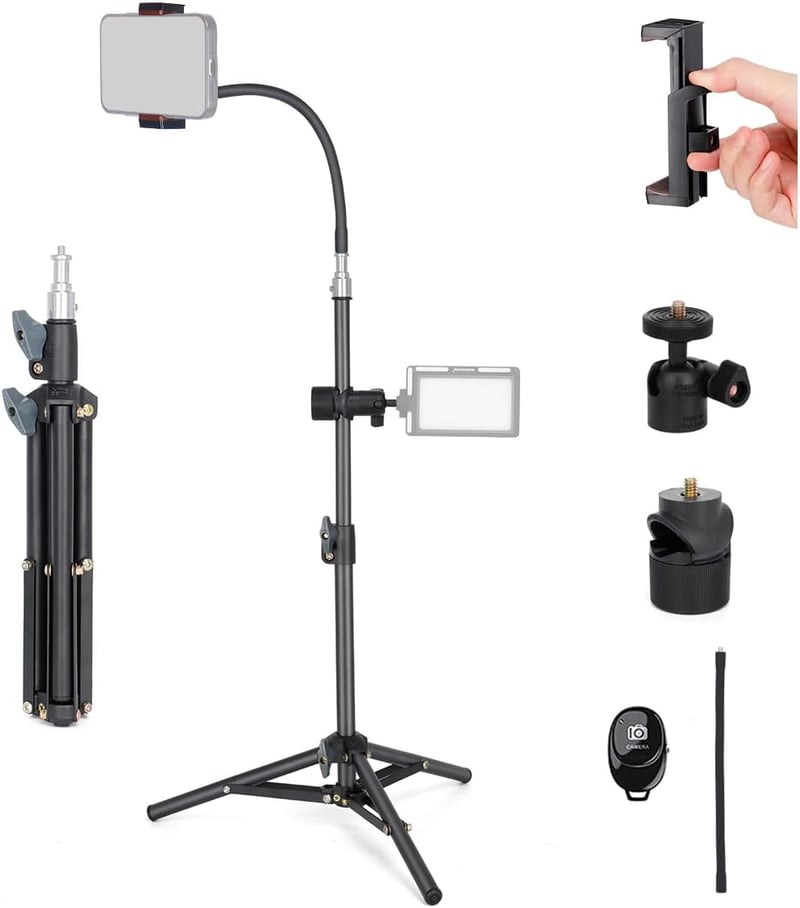 koolehaoda 60cm Mini Asztali Fényállvány Telefontartóval Fotózáshoz és Élő Közvetítéshez - black