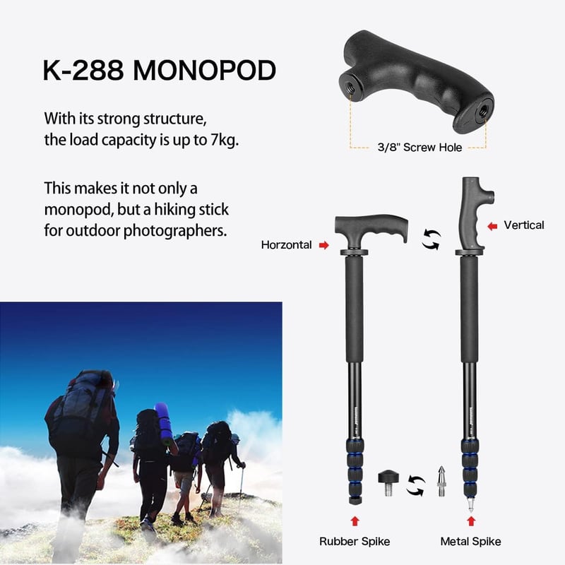 Koolehaoda alumínium kamera monopod alpesi bot fogantyúval 5 részes 7kg terhelhetőség