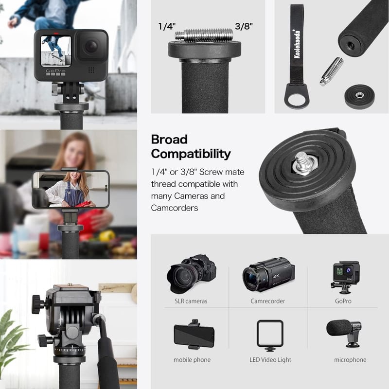 Koolehaoda alumínium kamera monopod alpesi bot fogantyúval 5 részes 7kg terhelhetőség